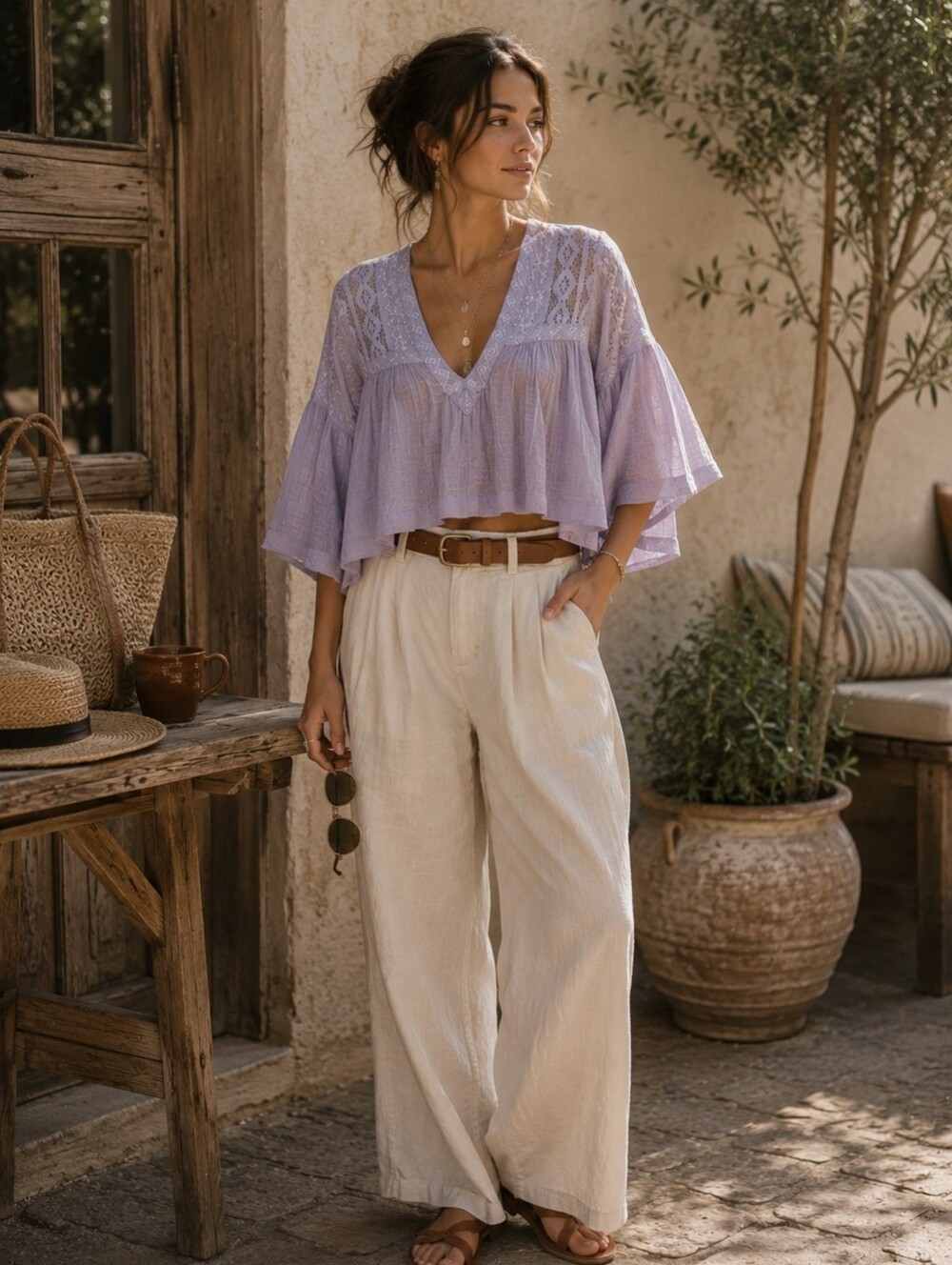 Free People Lavender Lace Gauze 100%‎ Cotton Crop Top 0B476865 Size SMALL/P